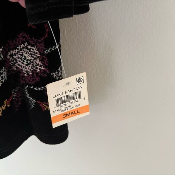 NWT Velvet Embroidered Peasant Tunic Top Folk Fairy Grunge Size iSmall - Picture 7 of 9